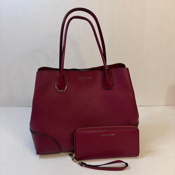 Michael Kors Mercer Gallery Large Leather Satchel & Jet Set Large Wallet EUC - Picture 1 of 16